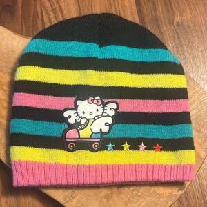 Hello Kitty Black Knit Striped Beanie